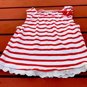 Five for  25 Source Unknown, white w red stripes, and leaves at the bottom dress